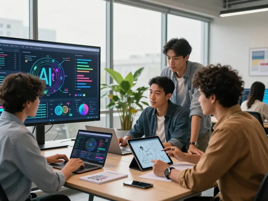 Dynamic technology workspace showcasing innovation with juicy ai development team collaborating.