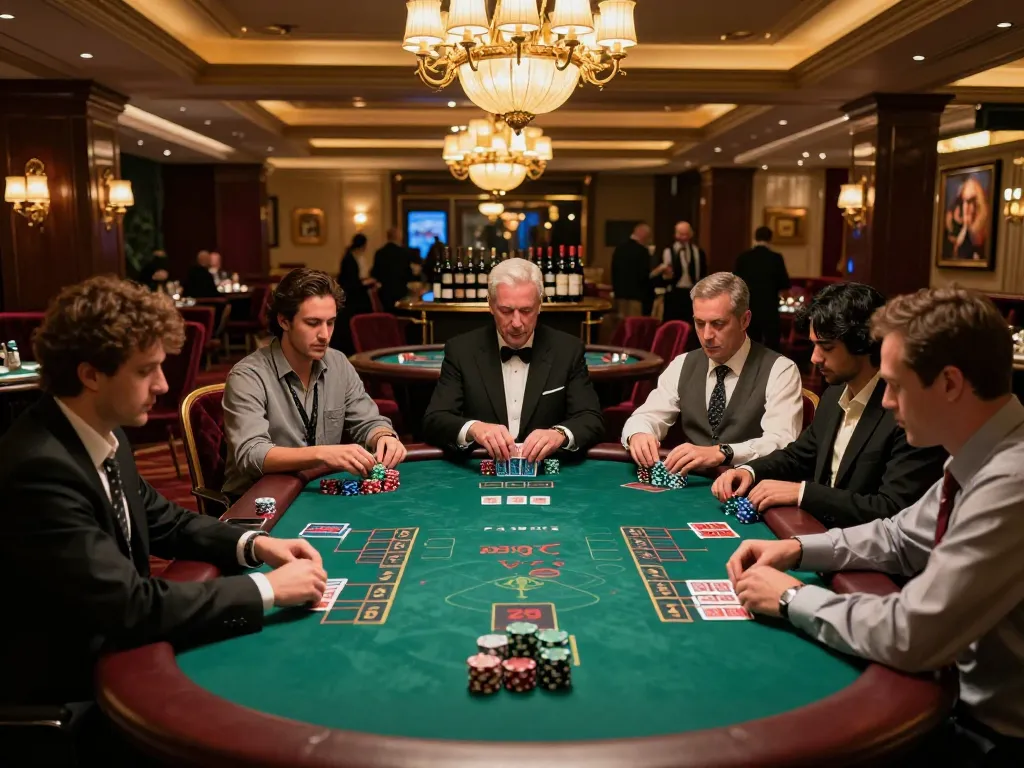 Experience fun88's high-stakes blackjack action in an elegant casino setting with players engaged at the table