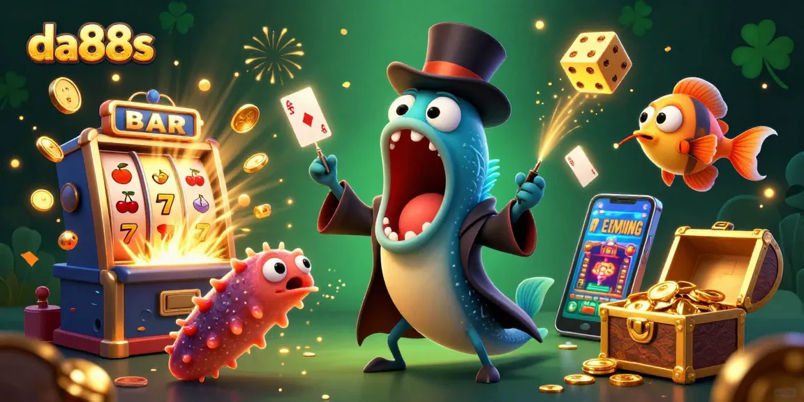 Experience the excitement of da88s with a magical underwater casino scene showcasing card tricks and jackpot celebrations.