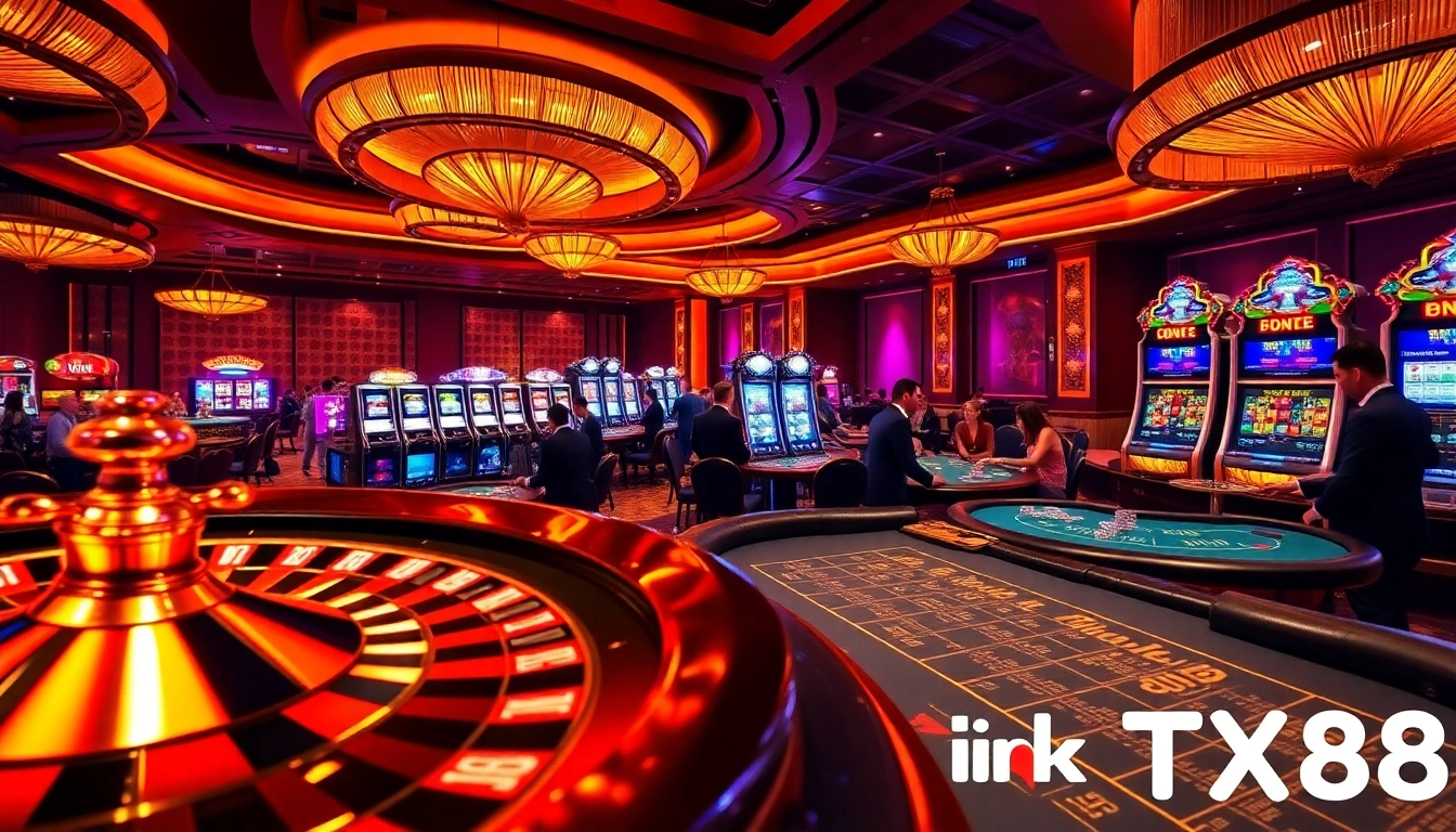 Experience high-stakes gaming at Link TX88 casino with vibrant roulette and poker table action.