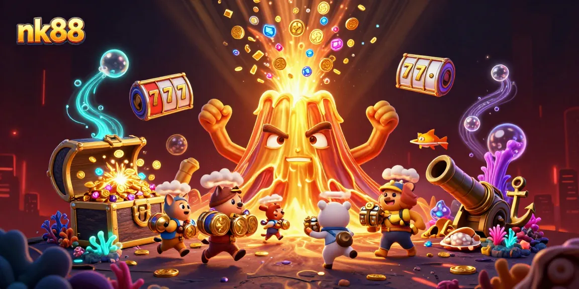 Join the excitement at nk88 with a vivid explosion of gaming treasures in this dynamic casino scene!