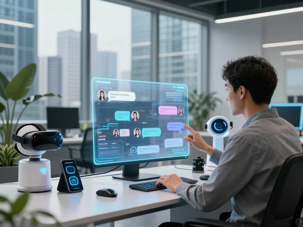 Engaging interaction with spicy chat ai in a sleek urban workspace, showcasing futuristic technology.