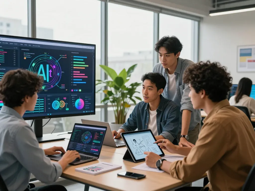Dynamic technology workspace showcasing innovation with juicy ai development team collaborating.