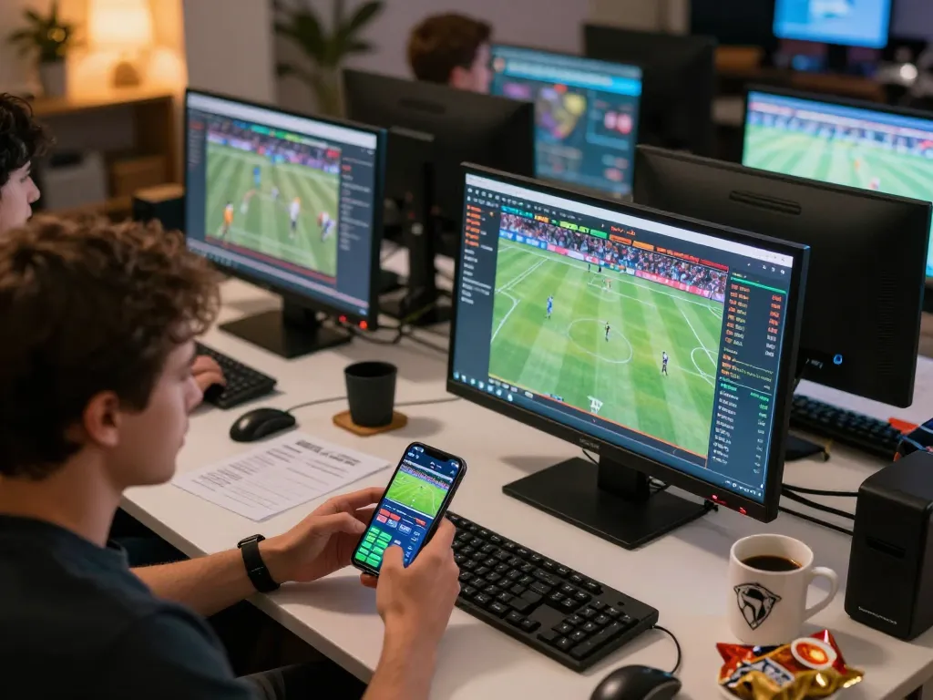 Engaged user explores thể thao 88vv betting options on mobile device in cozy home setting.