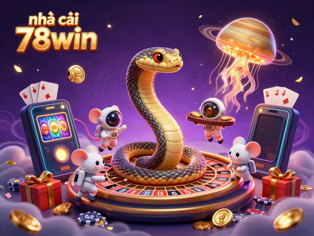 Play thrilling games at nhà cái 78win with vibrant cosmic illustrations depicting excitement and fun.