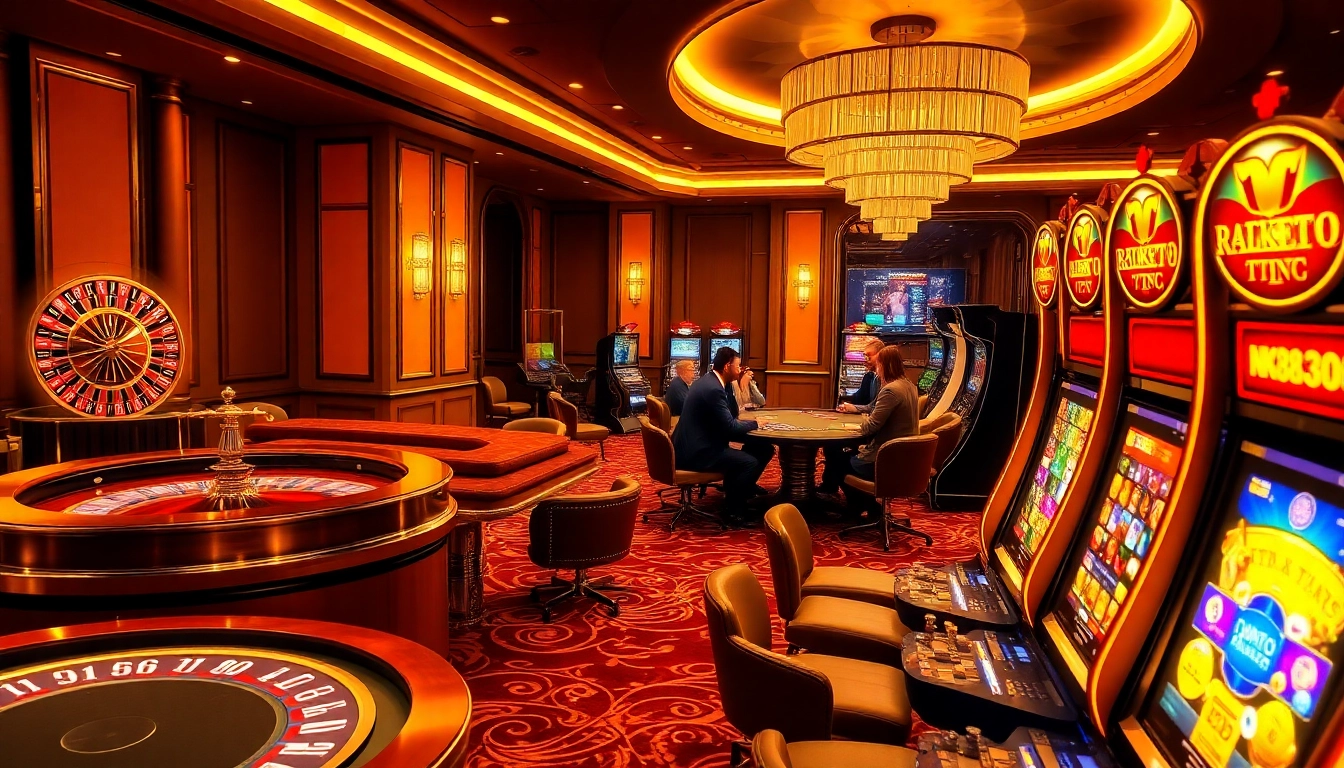 Win big at nk88.com with an engaging casino scene featuring roulette and poker tables.