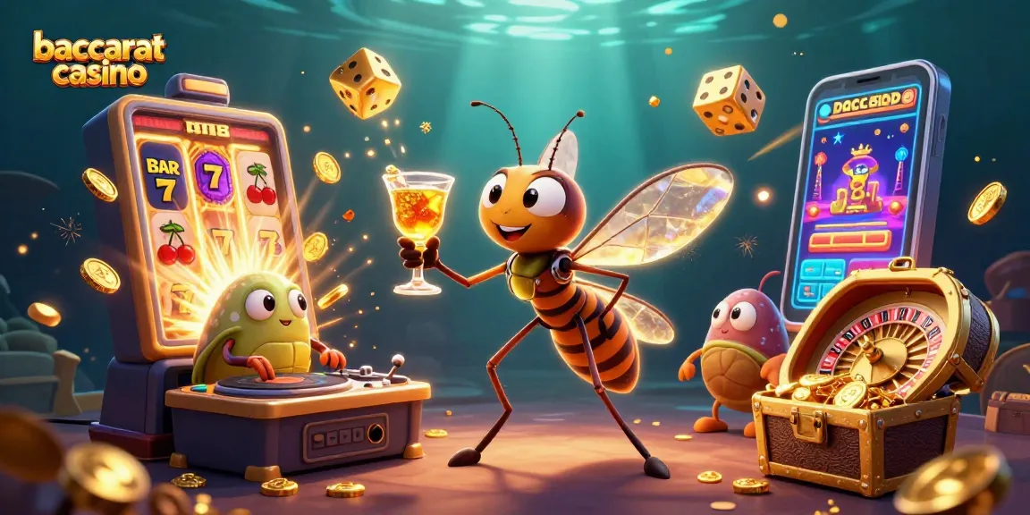 Baccarat casino scene with animated characters and vibrant casino elements creating an engaging atmosphere.