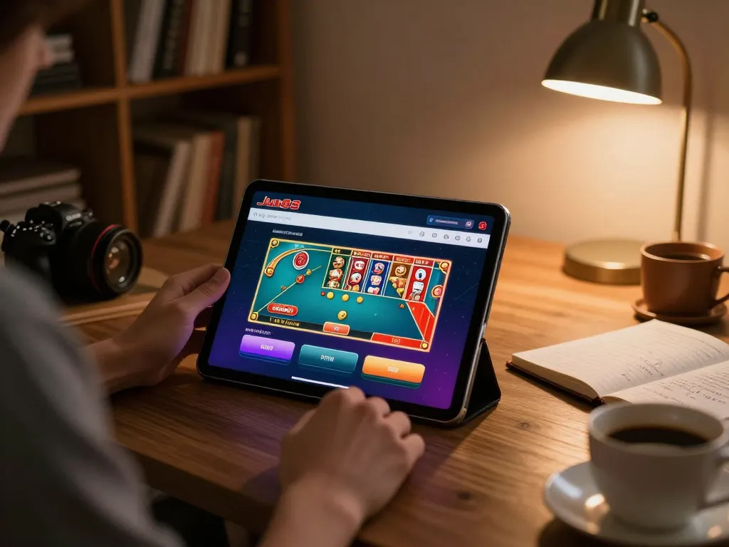 Engaging with Jun88 đăng nhập on a tablet, showcasing online casino gameplay strategies