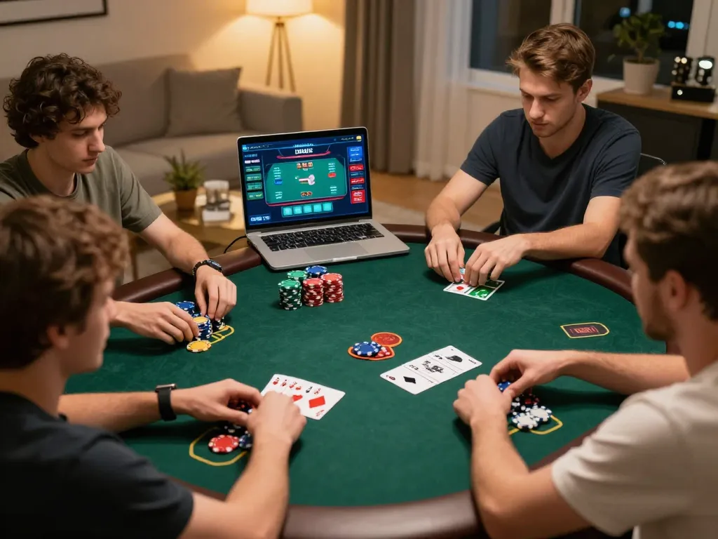 Tỷ lệ kèo nhà cái 5 highlighted during an online poker game, with players betting and chips visible.