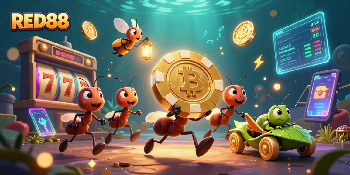 Capture the excitement of RED88 casino with animated characters and vibrant gambling elements.