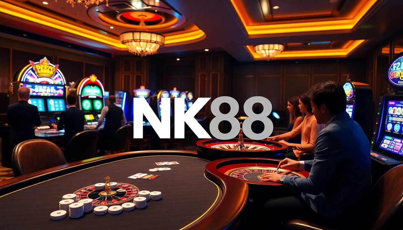 NK88 poker table scene showcasing excitement and luxury in online gambling.