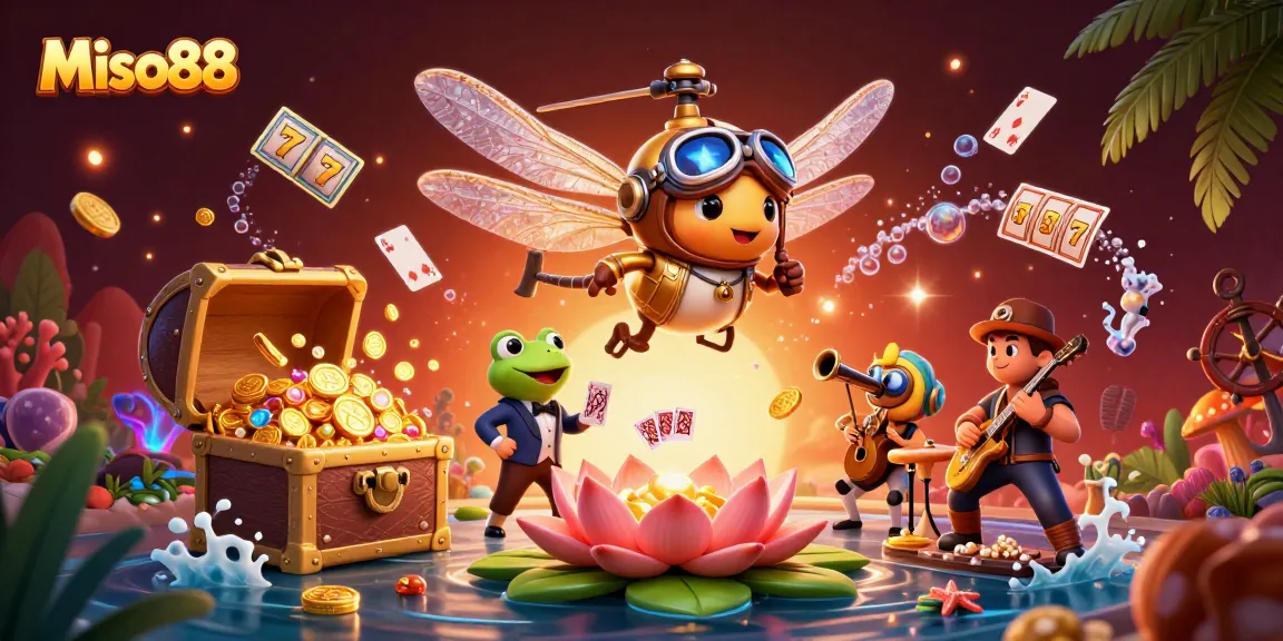 Miso88 engages players with a lively casino experience featuring a dragonfly pilot and frog dealer.