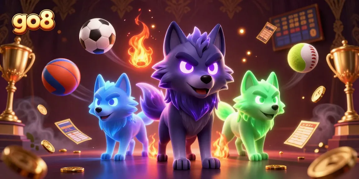 Engage with go8's thrilling online gaming experience featuring a dynamic wolf pack leader and sports elements.