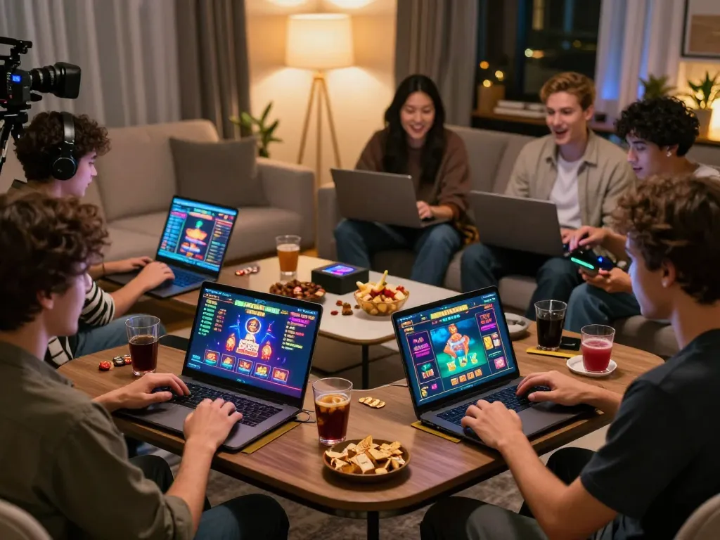 Engaging gameplay at the Website Da88 online casino with players using laptops to strategize.