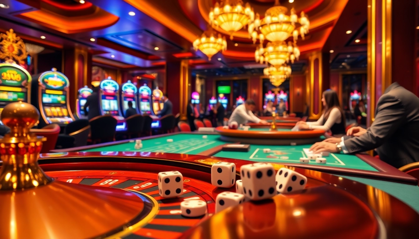 Experience the thrill of gambling at one88's luxurious casino with vibrant tables and excited players.