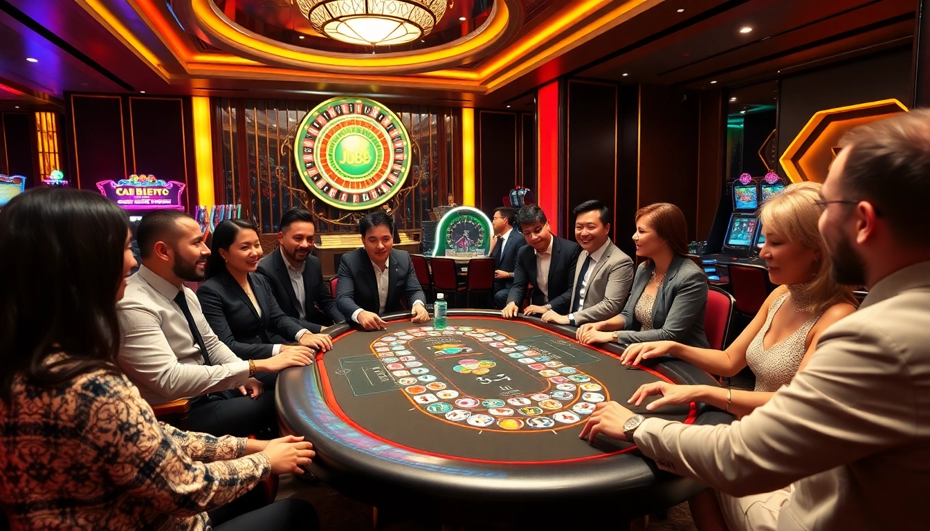 Enjoying an exhilarating card game at Jun88 casino with vibrant chips and a roulette wheel in the background.