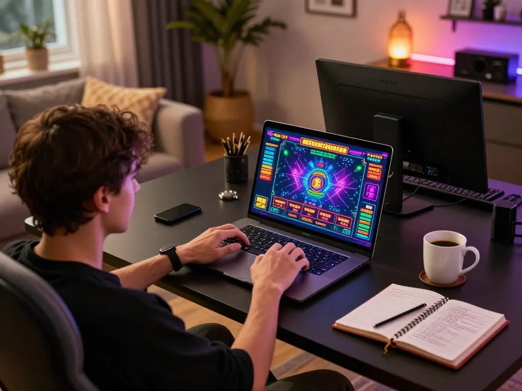 Player gaming at home on MAX88's online casino platform with vibrant interface