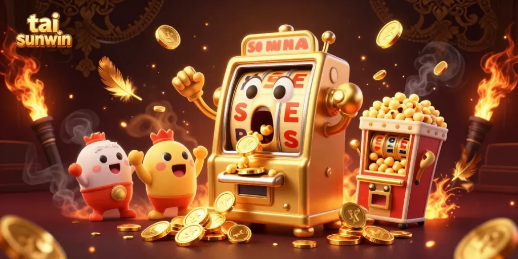 Engage with tai sunwin's thrilling jackpot scene, showcasing 3D slot machines and excitement.