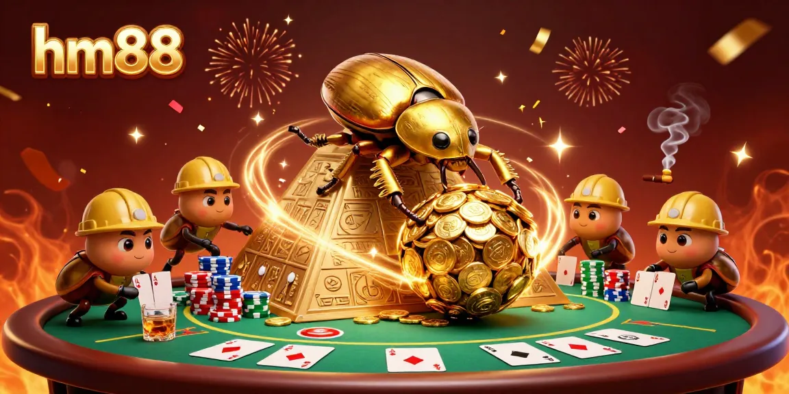 Experience the rich gameplay at hm88 with golden beetles and poker elements amid dynamic casino action.