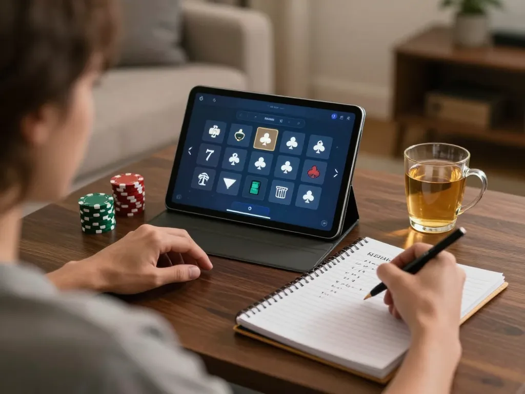 Player engaged in a strategic poker game on the tablet, showcasing Nhà cái Jun88's online gaming experience.