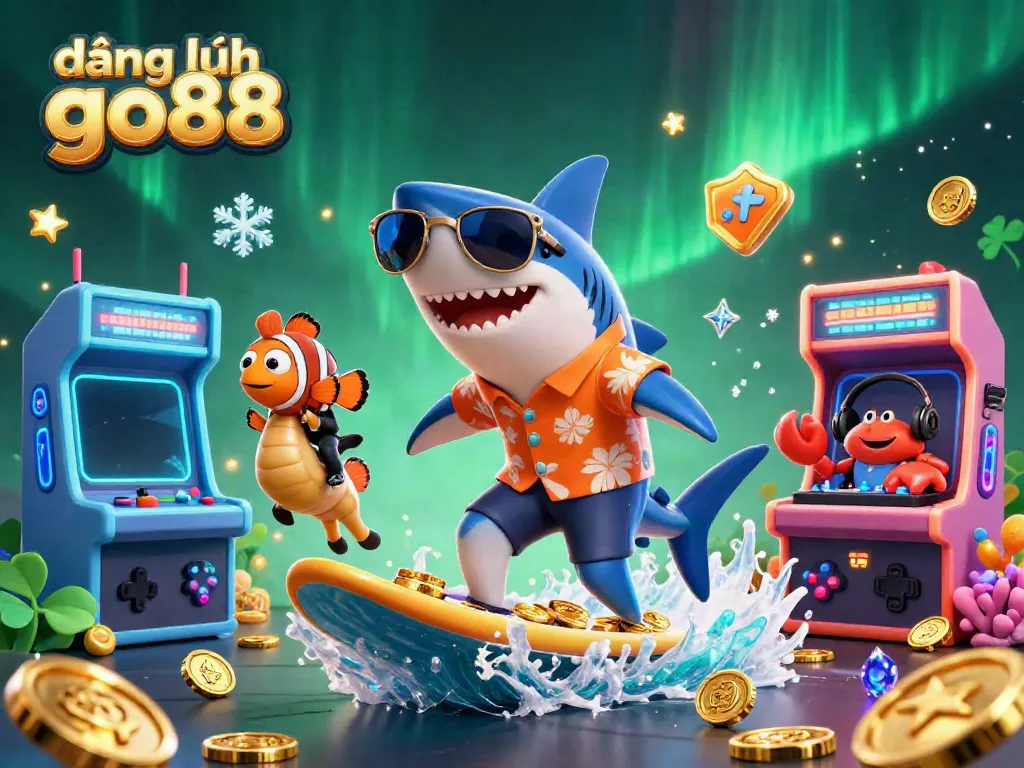 Engage with vibrant casino gaming excitement at đăng ký go88 with a playful shark, seahorse, and crab in a colorful underwater scene.
