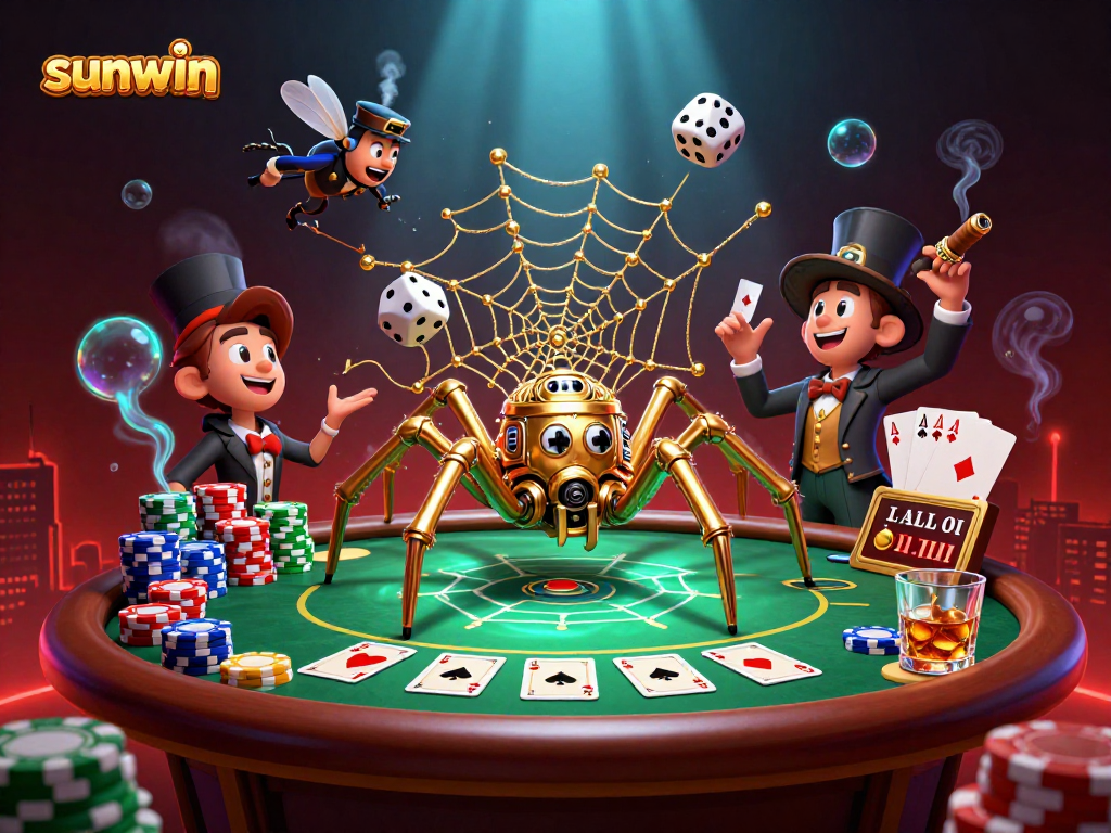 Experience sunwin thrills with a steampunk spider scene rich in gambling excitement.