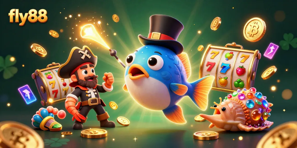 Engage with fly88's vibrant slot experience through a 3D scene with lively characters and golden coins.