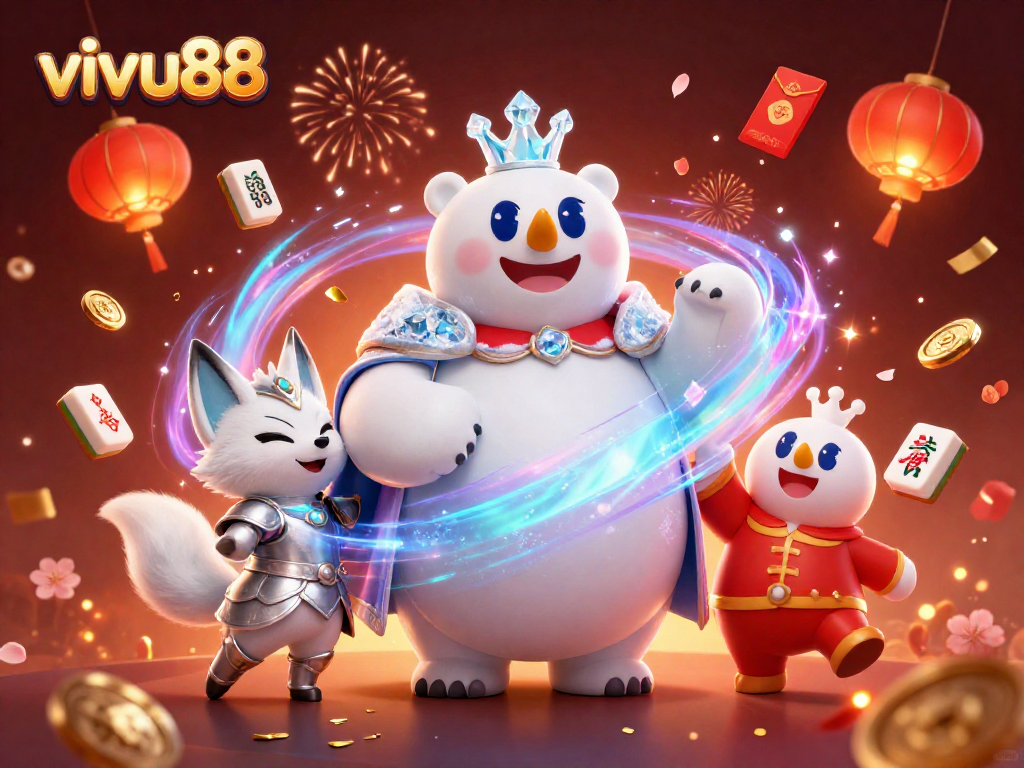 Experience the thrilling world of vivu88 with an energetic 3D casino-themed scene filled with exciting elements.