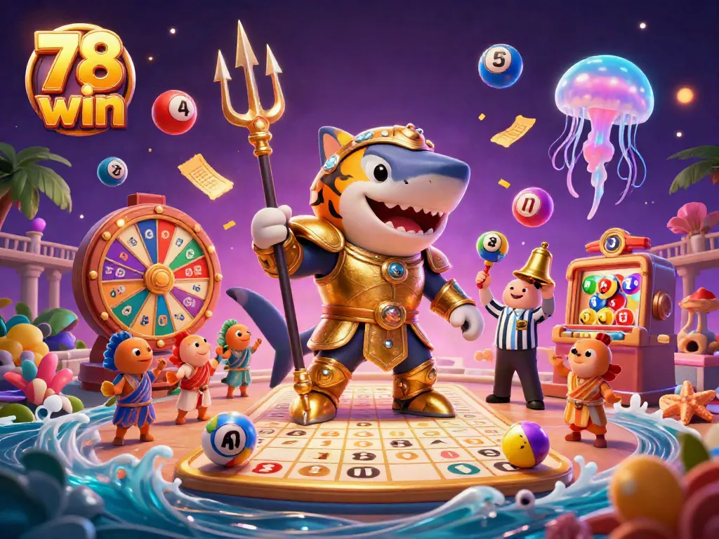 Engage in thrilling action with 78 win in an underwater casino scene featuring a shark in gladiator armor.