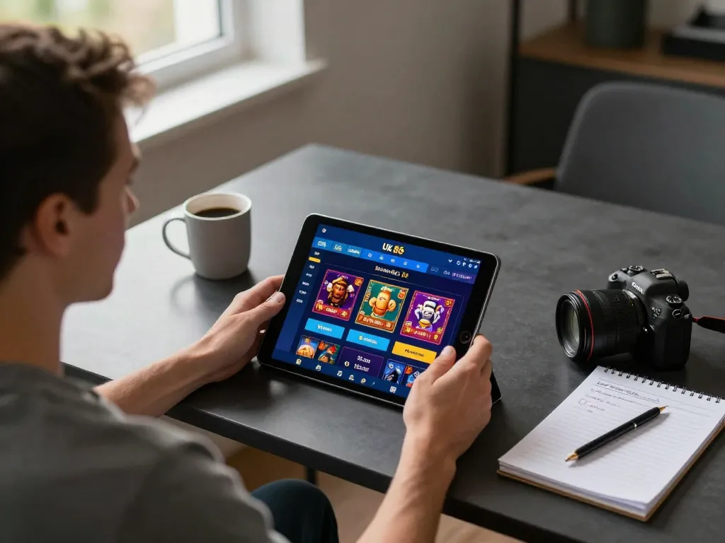 Engaging with the Uk 88 casino app on a stylish tablet, illustrating strategic online betting.