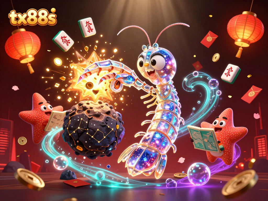 Engage with tx88s through a vibrant 3D casino scene featuring a galactic mantis shrimp.